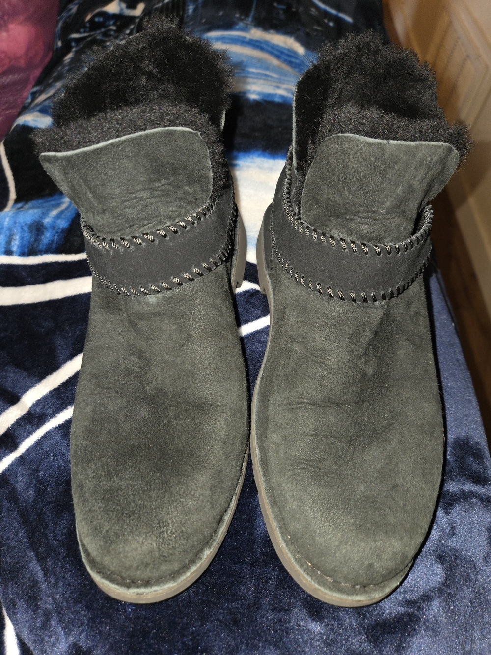 UGG Black Suede Ankle Boots with Shearling Trim